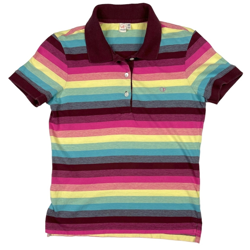 Vintage OP Ocean Pacific Rainbow Stripe Polo Shirt Size Medium